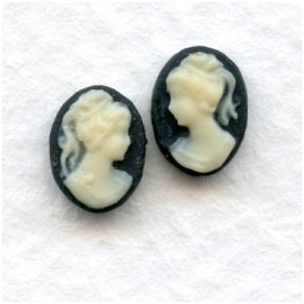 Cameos Girl in a Ponytail Ivory on Black 8x6mm (six sets)