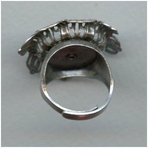 Adjustable Ring with Filigree Flower Setting Oxidized Silver (1)