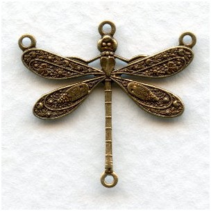 Victorian Dragonfly Connector Oxidized Brass 25mm (6)