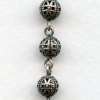 Filigree 6mm Bead Linked Chain Oxidized Silver (1 Ft)
