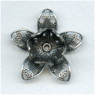 Double Flower Filigree Shapes Oxidized Silver 26mm (1)