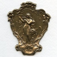 Victorian Woman with Harp Stamping Oxidized Brass (1)