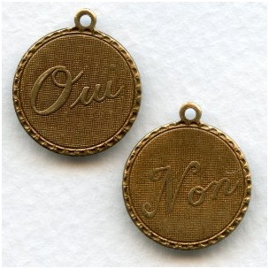 Oui and Non Pendants French Charms Oxidized Brass (6 Sets)