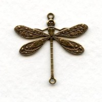 Victorian Style Dragonfly Connectors Oxidized Brass 24mm (3)