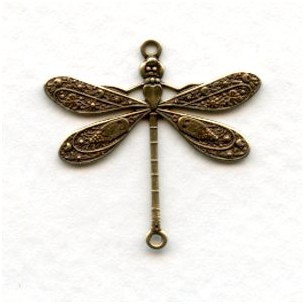 Victorian Style Dragonfly Connectors Oxidized Brass 24mm (3)