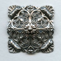 Ornate Domed Filigree Square Oxidized Silver 33mm (1)