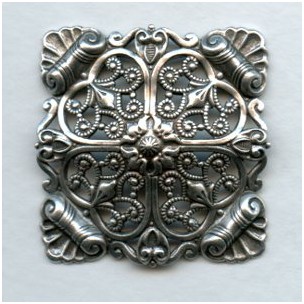 Ornate Domed Filigree Square Oxidized Silver 33mm (1)