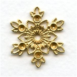 Snowflake with Rhinestone Settings Raw Brass (6)