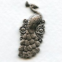 Peacock with Flowers Oxidized Silver 30mm (2)