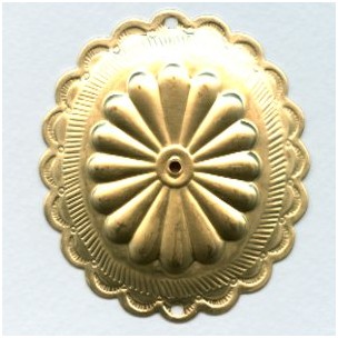 ^Three Inch Tall Raw Brass Concho with Holes (1)