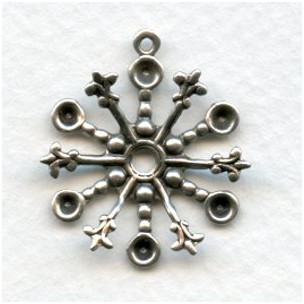 Fleur-de-Lis Tipped Snowflake Style Settings Oxidized Silver (6)