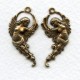 Winged Goddesses Right/Left with Loops Oxidized Brass (1 set)