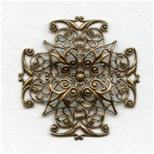 Ornate Filigree 47mm Cross Shape Oxidized Brass (1)