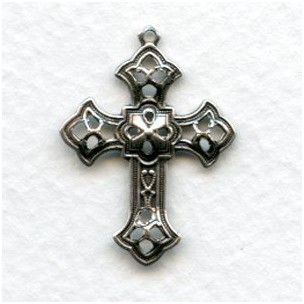 Art Nouveau Cross Necklace Sterling Silver Antique Filigree Crucifix Pendant Vintage Oxidized Jewelry