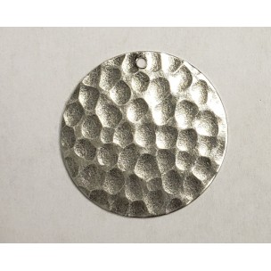 Hammered Patterned Drops Oxidized Silver discs with hole 22mm (6) #X199