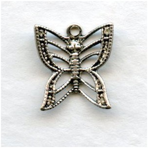 Filigree Butterfly Charms Oxidized Silver 11mm (6) #A423