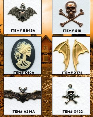 Skulls and Bats Stampings, Findings, Cabochons and Stones - VintageJewelrySupplies.com