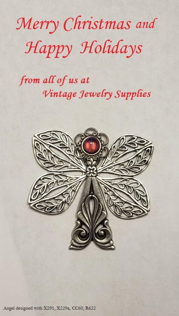 Merry Christmas and Happy Holidays from all of us at Vintage Jewelry Supplies - Angel designed with X291, X229a, CC60, R622