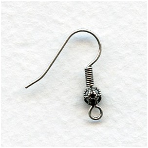 Fish Hook Earring Finding Filigree Bead Oxidized Silver (24) - Reference #R413