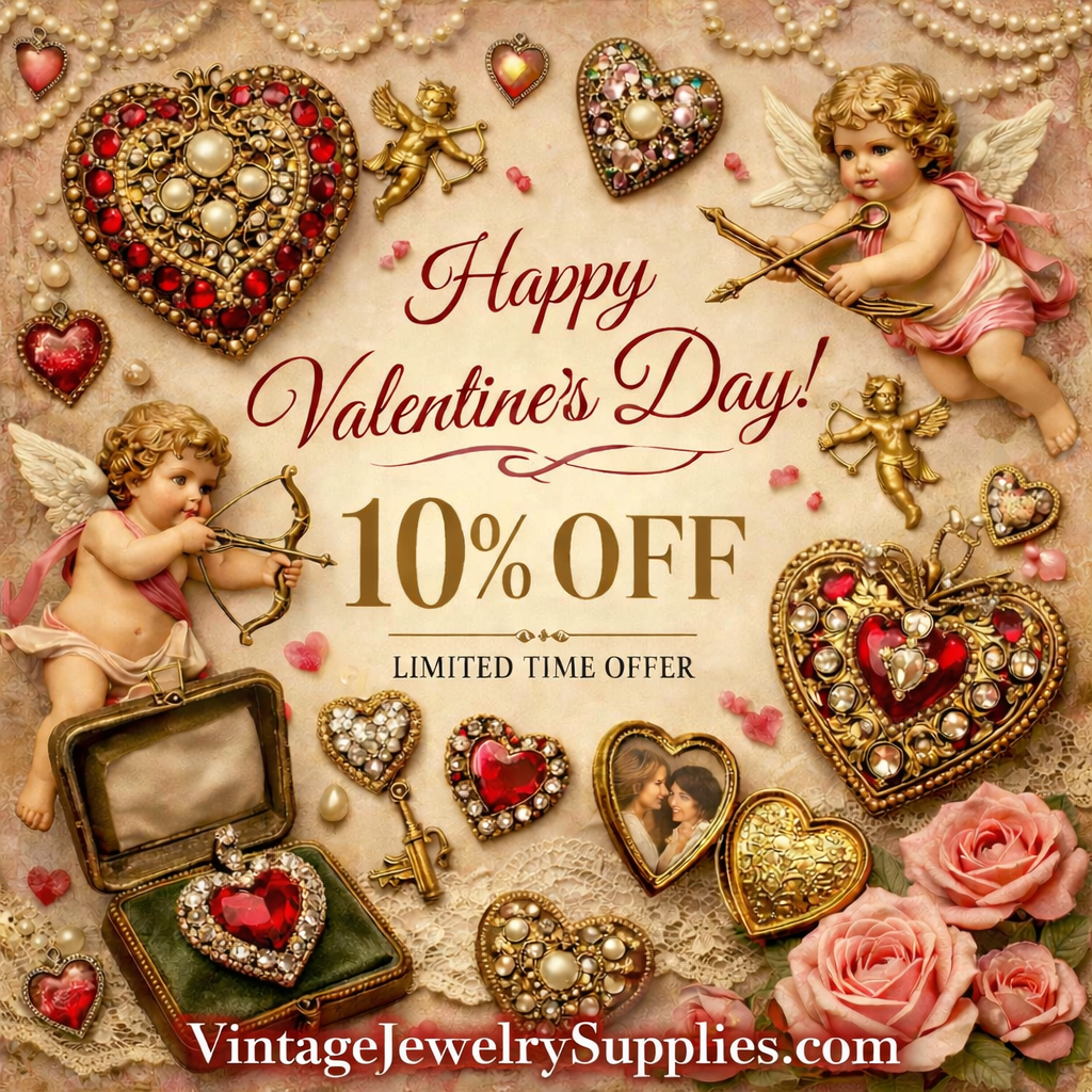 Valentine’s Day sale featuring vintage jewelry supplies with 10% off