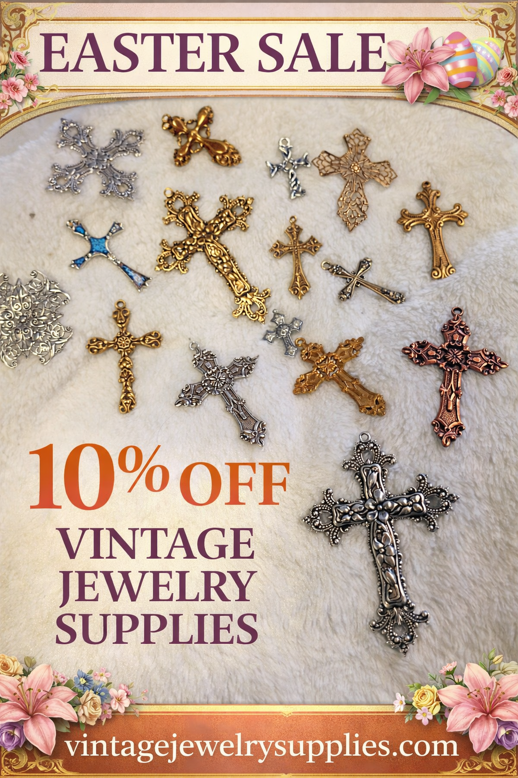 Easter sale featuring vintage jewelry supplies with 10 percent off