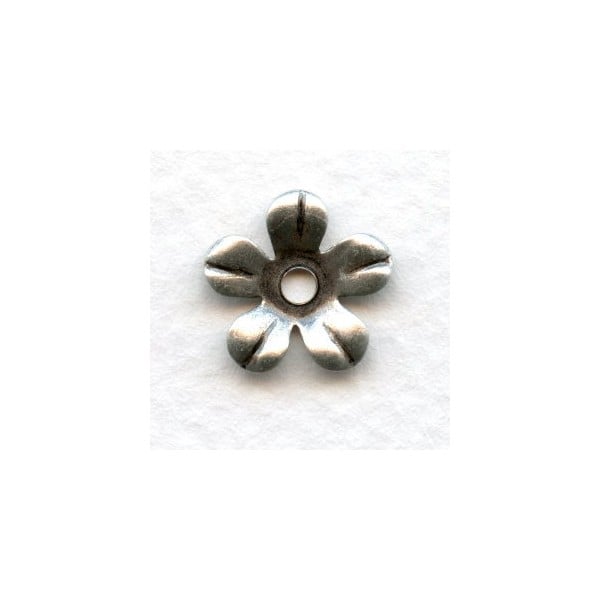Smooth 5 Petal Flowers Oxidized Silver 13mm (12)