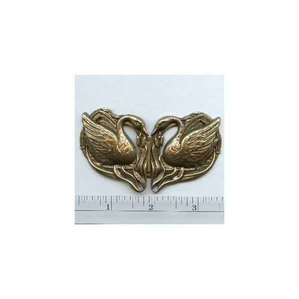 Double Swans Buckle Stampings Oxidized Brass