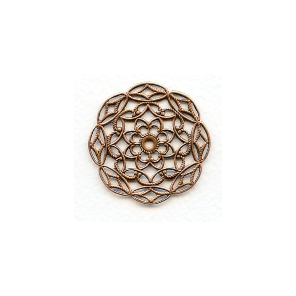 Flat Round Filigree 38mm Oxidized Copper