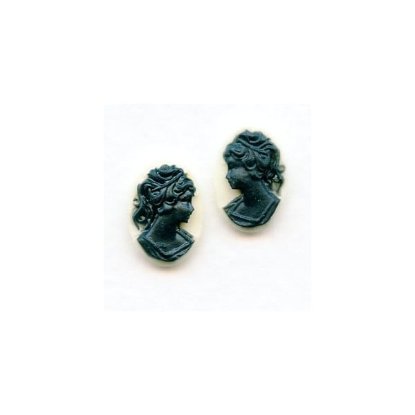 Girl in Ponytail Cameo Black on Ivory 14x10mm