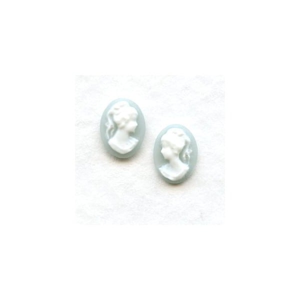 Cameos Girl in a Ponytail 8x6mm White on Blue (6 sets)