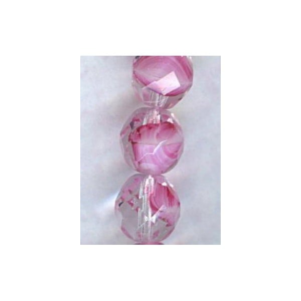 ^Rose Pink, White and Crystal Round Faceted Beads 8MM (24)