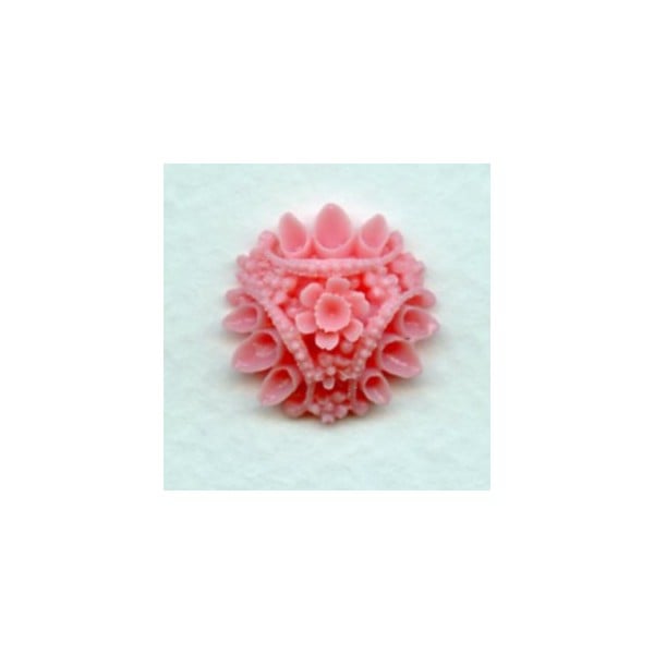 ^Pink Carved Flower Resin Cabochons 18mm (2)