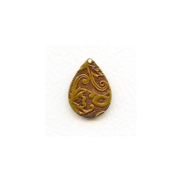 Floral Embossed Pear Shape Pendants Oxidized Brass