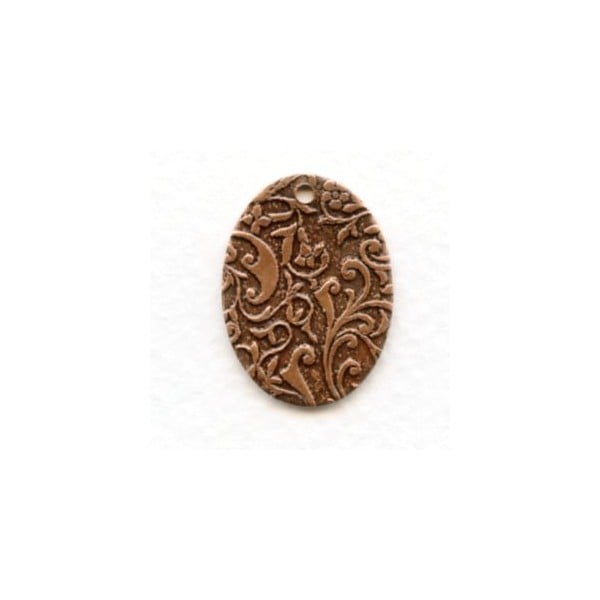 Floral Patterned Oval Drops Oxidized Copper 24mm (6)