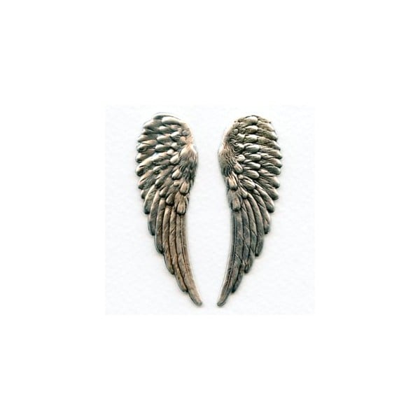 Detailed Large Wings Oxidized Silver 65mm (1 set)