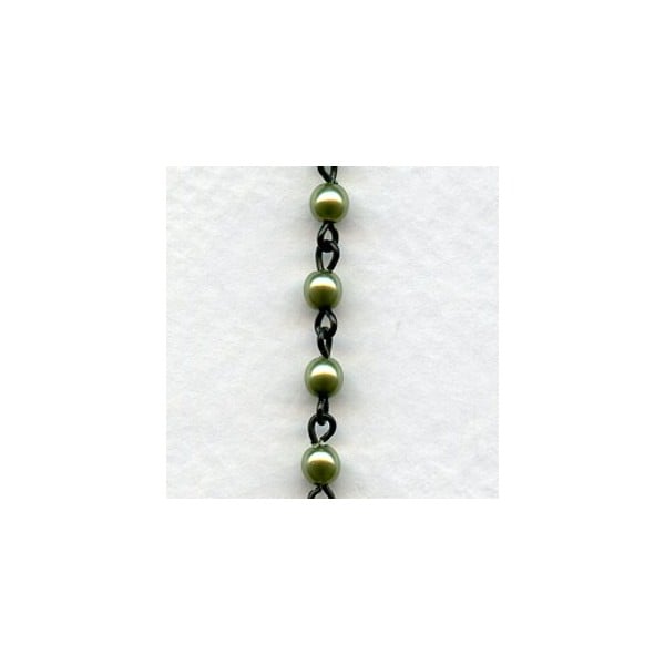^Olive Pearls 4mm with Black Linkage Rosary Chain (1 foot)