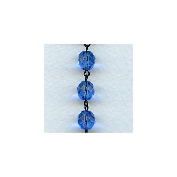 ^Sapphire Round 8mm Bead Jet Linkage Rosary Chain (1 foot)
