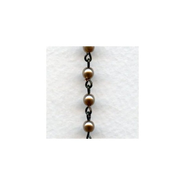 ^Mocha Pearls 4mm with Black Linkage Rosary Chain (1 foot)