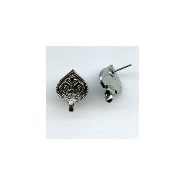 Long Life Peacock Earring Tops Oxidized Silver (1 Pair)