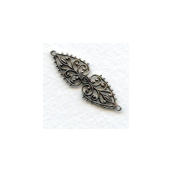 Oval Filigree Connector or Bail Oxidized Silver 37mm (6)