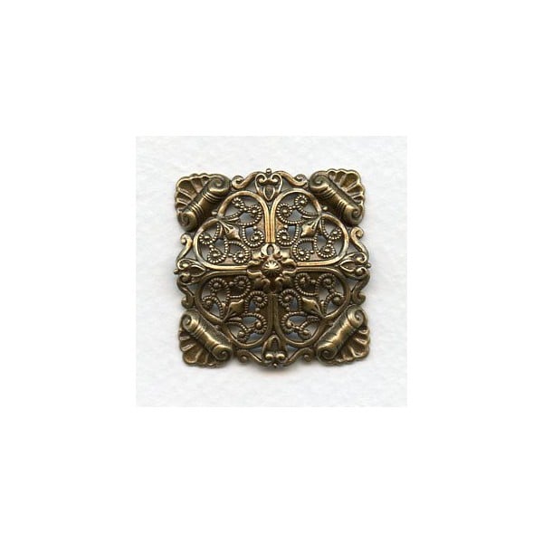 Ornate Domed Filigree Square Oxidized Brass 33mm (1)