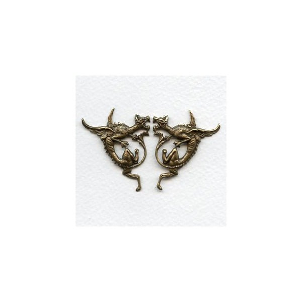 Gothic Style Dragon Stampings Oxidized Brass (1 set)