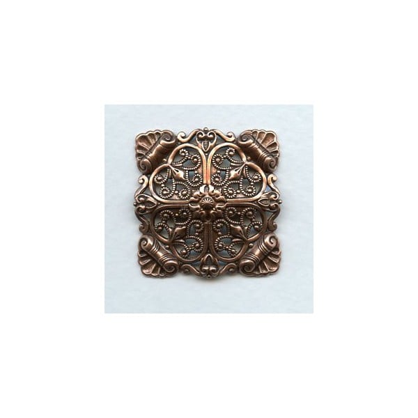 Ornate Domed Filigree Square Oxidized Copper 33mm (1)