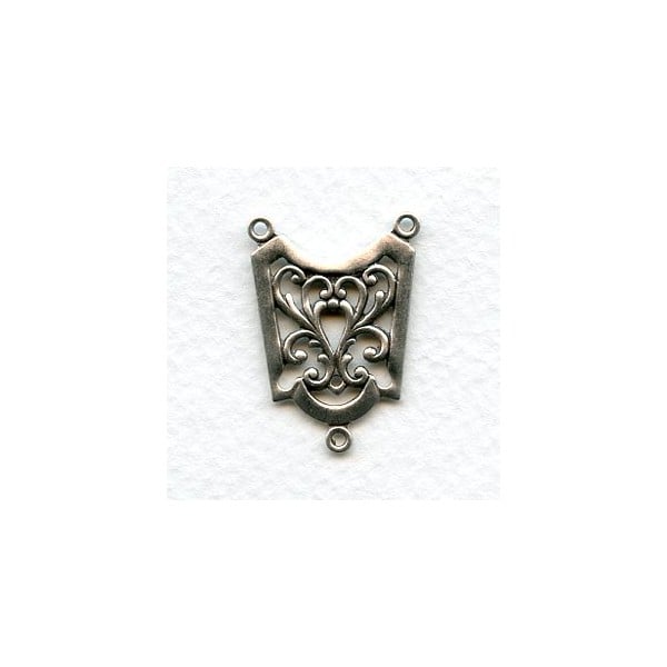 Connector 28mm Ornate 3 Loop Oxidized Silver (3)