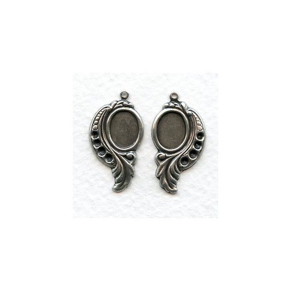 Leaf Settings 10x8mm and Rhinestones Oxidized Silver (6 sets)