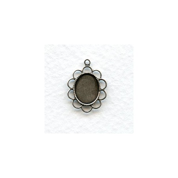 Tiny Filigree Setting Oxidized Silver 10x8mm (6)