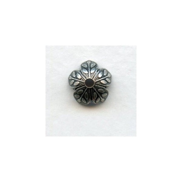Leaf Embossed Bead Caps 8mm Oxidized Silver (12)