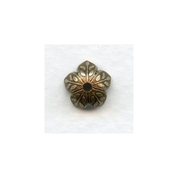 Leaf Embossed Bead Caps 8mm Oxidized Brass (12)