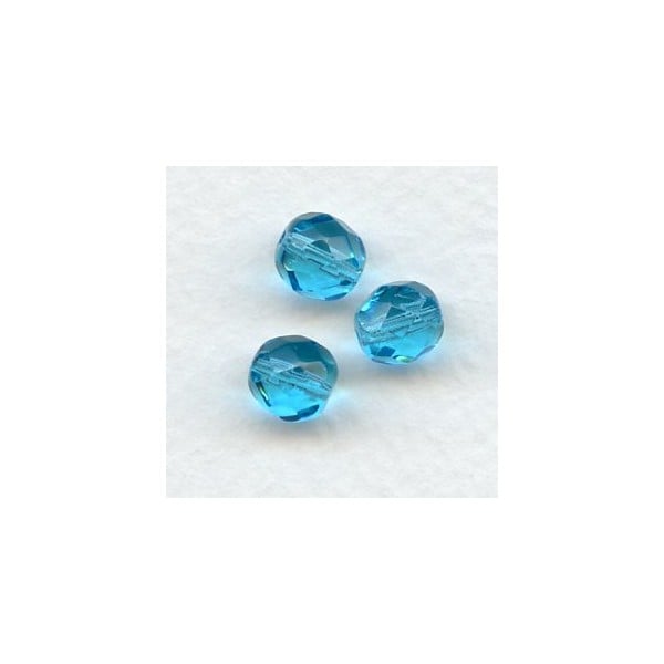 Aquamarine Round Faceted Czech Glass Beads 8mm