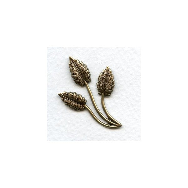 Three Leaf Spray Oxidized Brass Stampings 37mm (6)
